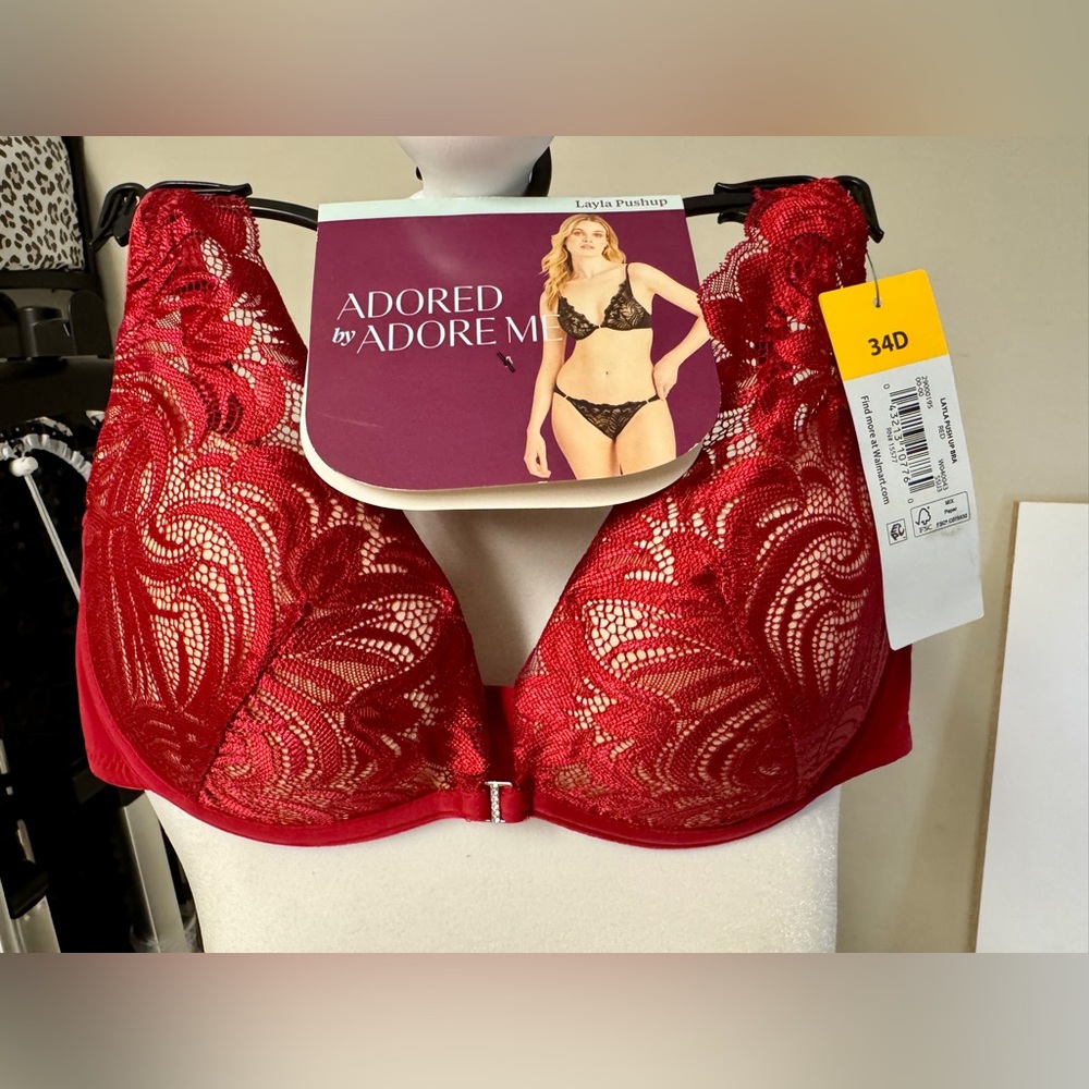 Adore Me Red Lace Pushup Bra